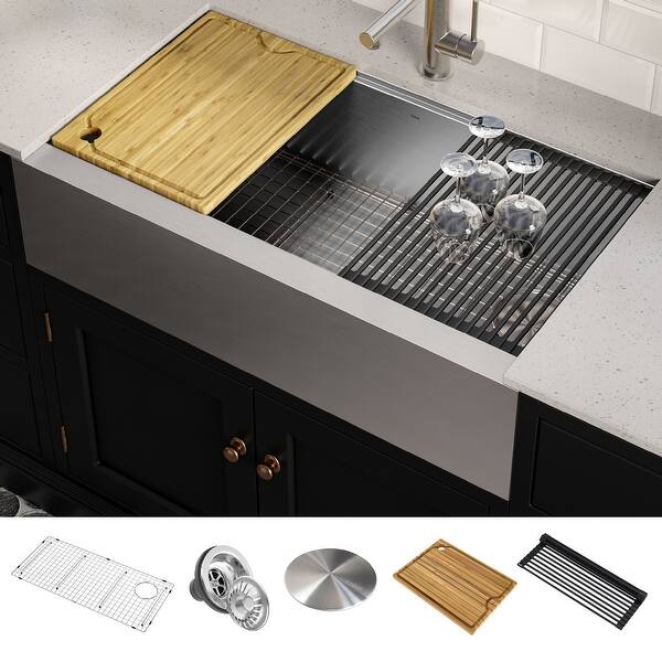 slide 36 of 66, KRAUS Kore Stainless Steel Farmhouse Kitchen Sink with Accessories