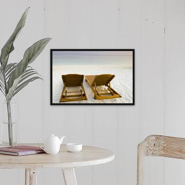 Shop Empty Beach Chairs Maldives Black Float Frame Canvas Art Overstock 25510075