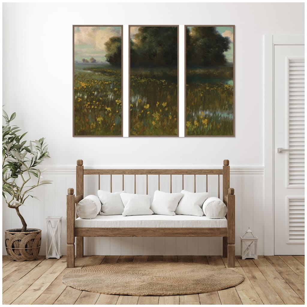 Kate and Laurel Cowslips in a Meadow Marshes 1899 Dabrowa Dabrowski 3 Piece Framed Canvas Wall Art Set by Nostalgia Prints