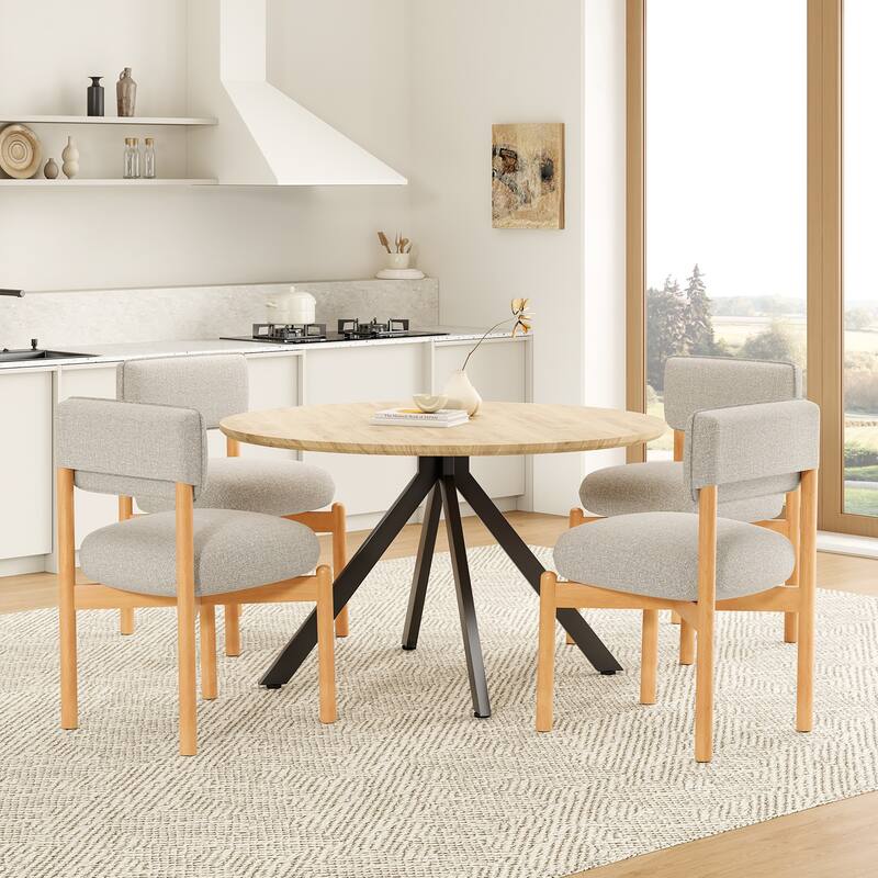 Modern Wooden Blended Linen Dining Chair (Set of 2)