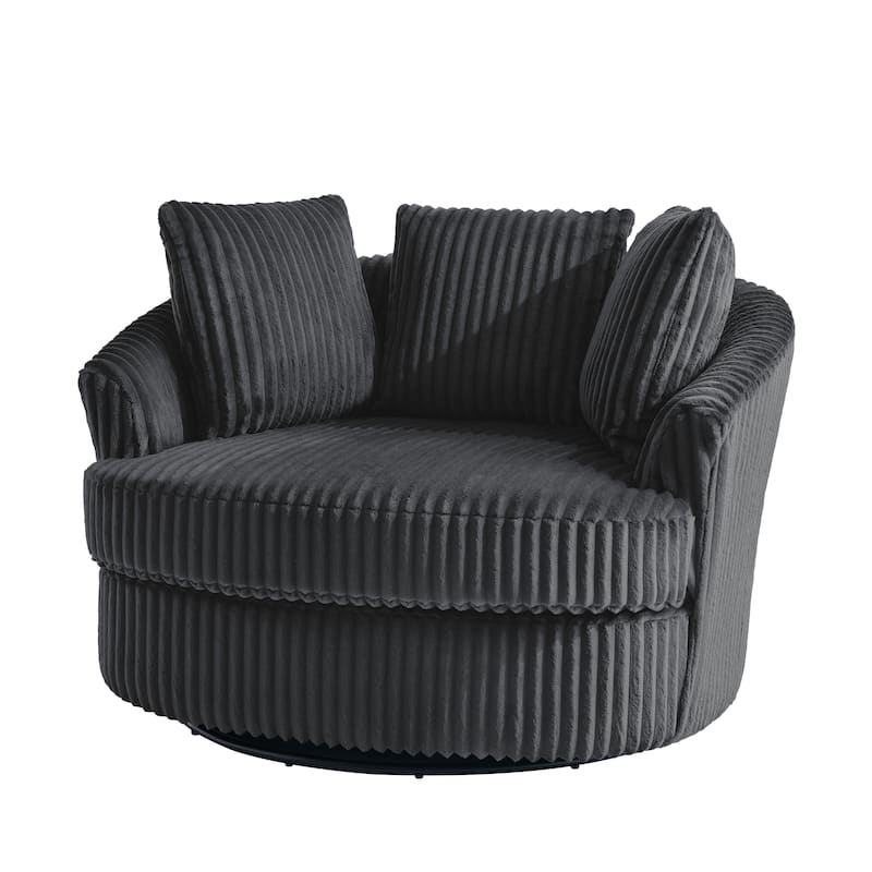 Oversized 43" W Plush Corduroy Recessed Arm Swivel Barrel Chair