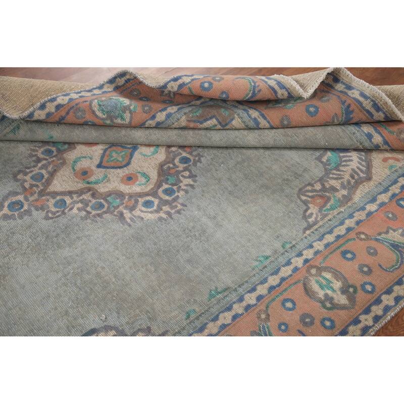 Hand Knotted Oriental 100% Wool Carpet Traditional Medallion Greys & Charcoal Tabriz Area Rug - 9' 6'' X 6' 9''