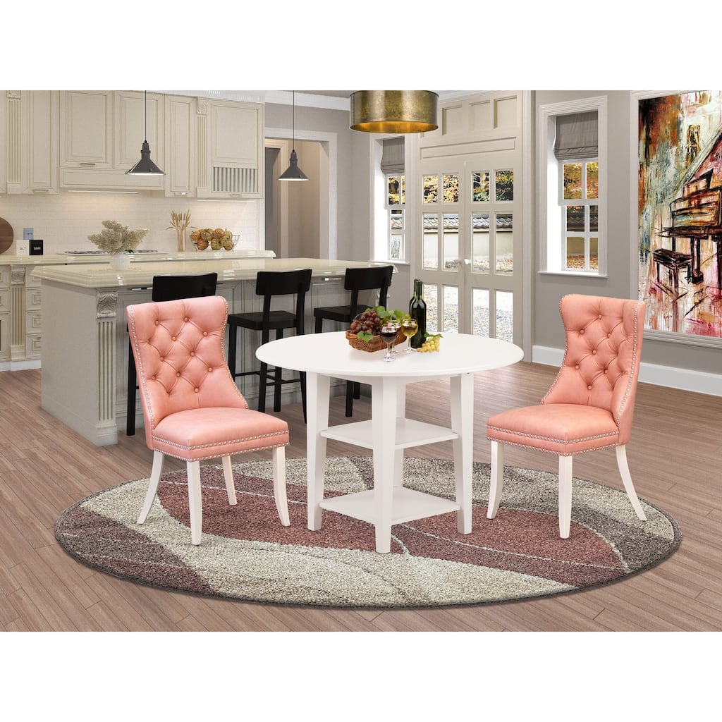 East West Furniture Dining Table Set Contains a Round Dining Table and Chairs, Linen White (Pieces Options)