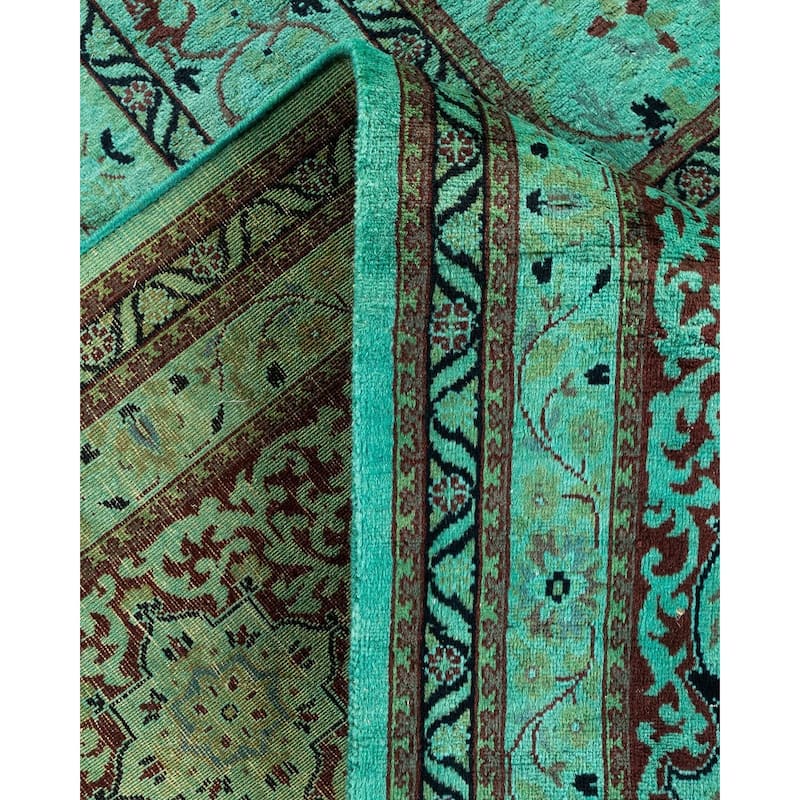 Overton Hand Knotted Wool Vintage Inspired Modern Contemporary Overdyed Green Area Rug - 10' 1" x 14' 2"