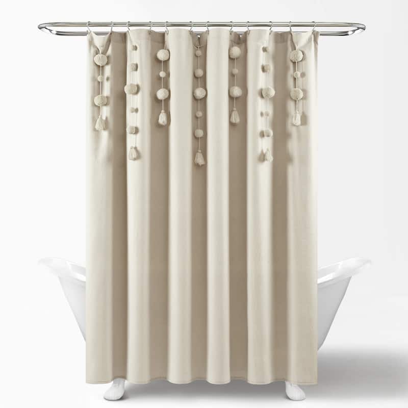 Lush Decor Boho Pom Pom Tassel Linen Shower Curtain