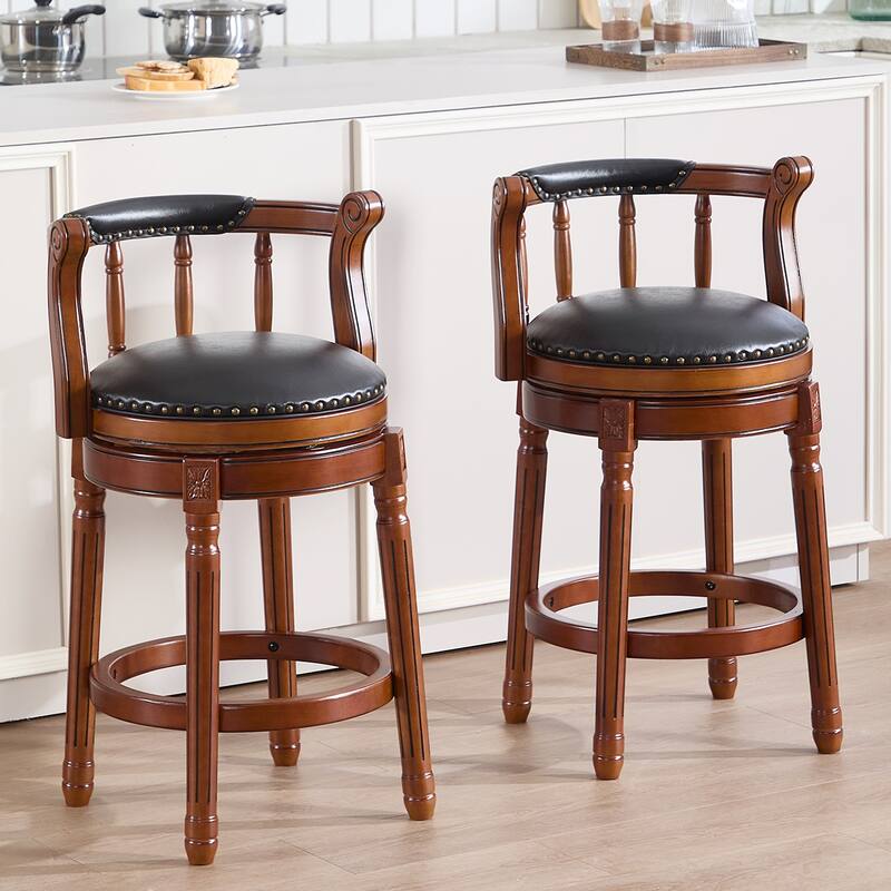 Cow top Leather Wooden Bar Stools, 360 Degree Swivel Bar Chair with Backs,Bar height Couner Height Barstools(black 1pc)