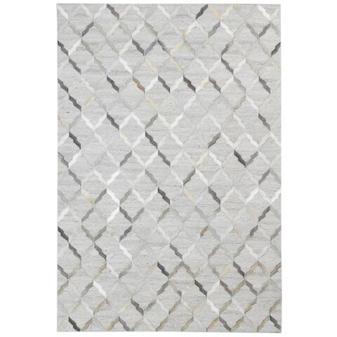 One of a Kind Hand-Woven Modern & Contemporary 4' x 6' Trellis Leather Grey Rug - 4'1"x6'0"