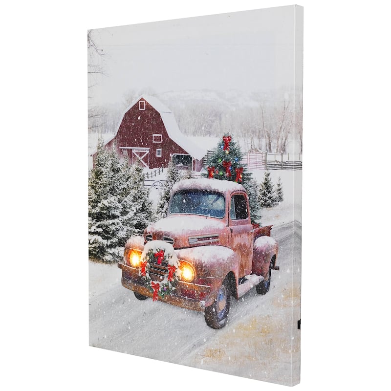 LED Fiber Optic Truck Tree Christmas Canvas Wall Art 15.75"x11.75"