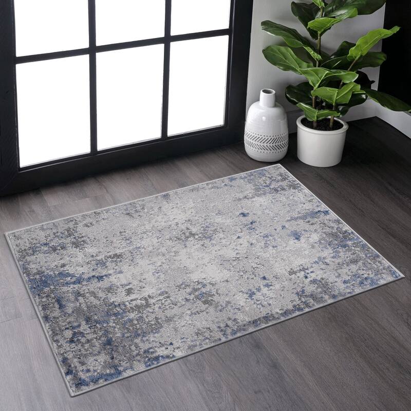 MARFI Collection Silver / Blue / Abstract Non-Shedding Doormat Rug