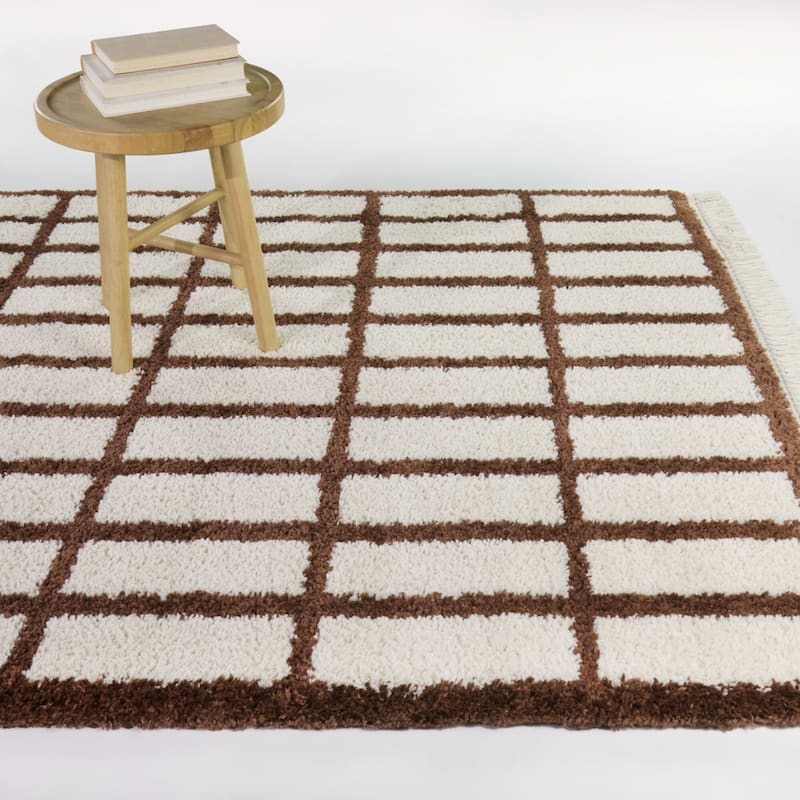 Androla Boho Grid Shag Area Rug - 7'10" x 10' - Brown