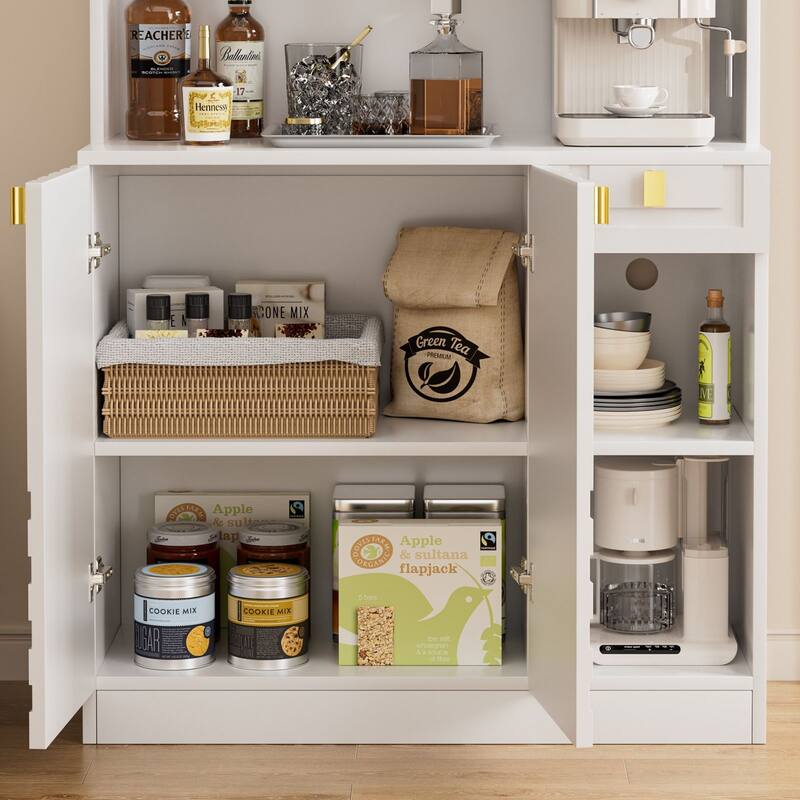 Gymojoy 71" Kitchen Pantry Cabinet with Power Outlet, Adjustable Shelves, Microwave Stand for Kitchen & Dining Room Storage