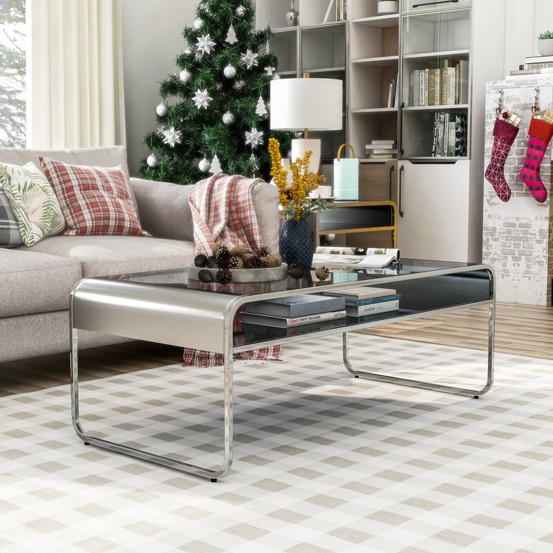 Watler Contemporary 48-inch Glass Top 1-Shelf Coffee Table by Furniture of America