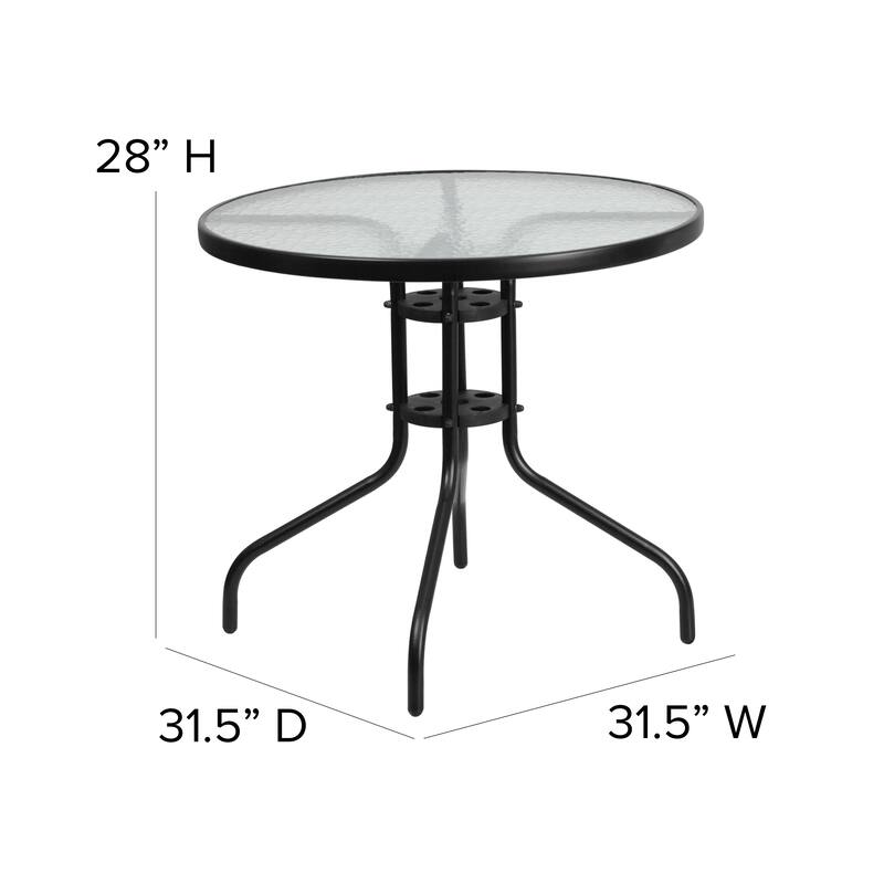 31.5" Round Tempered Glass Metal Table with Smooth Ripple Design Top