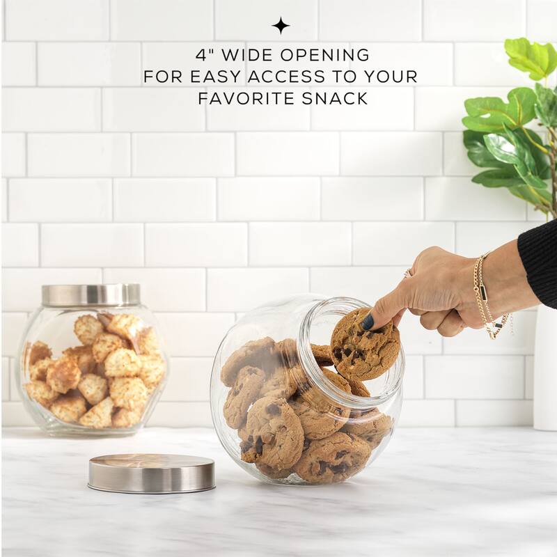 JoyFul Round Glass Cookie Jar, Candy Jar with Airtight Metal Lids - 67 oz - Set of 2 - 64 oz