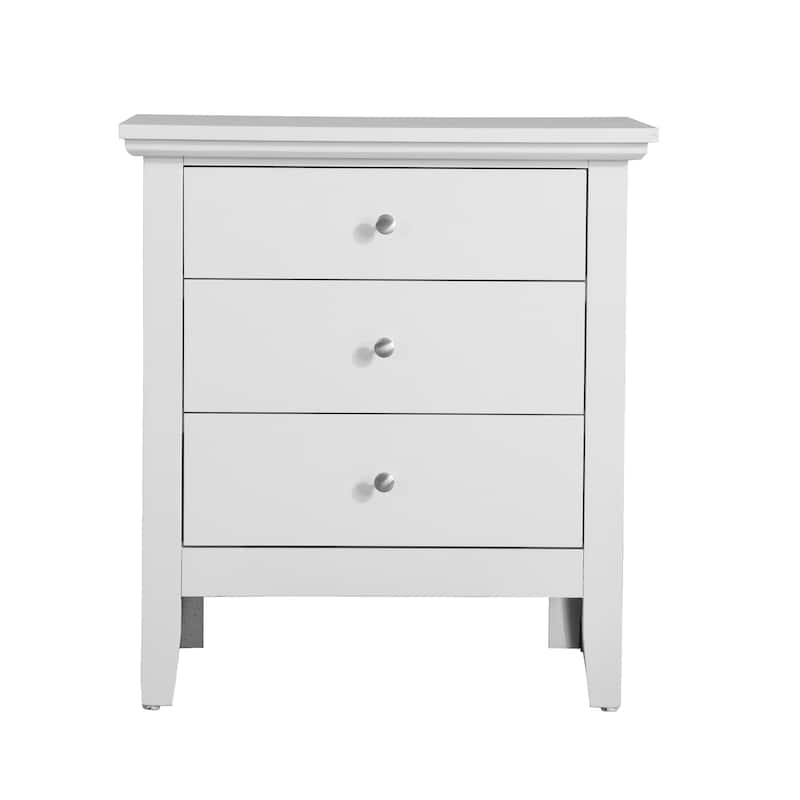 Wooden 3-Drawer Rectangular Nightstand - 26" - White