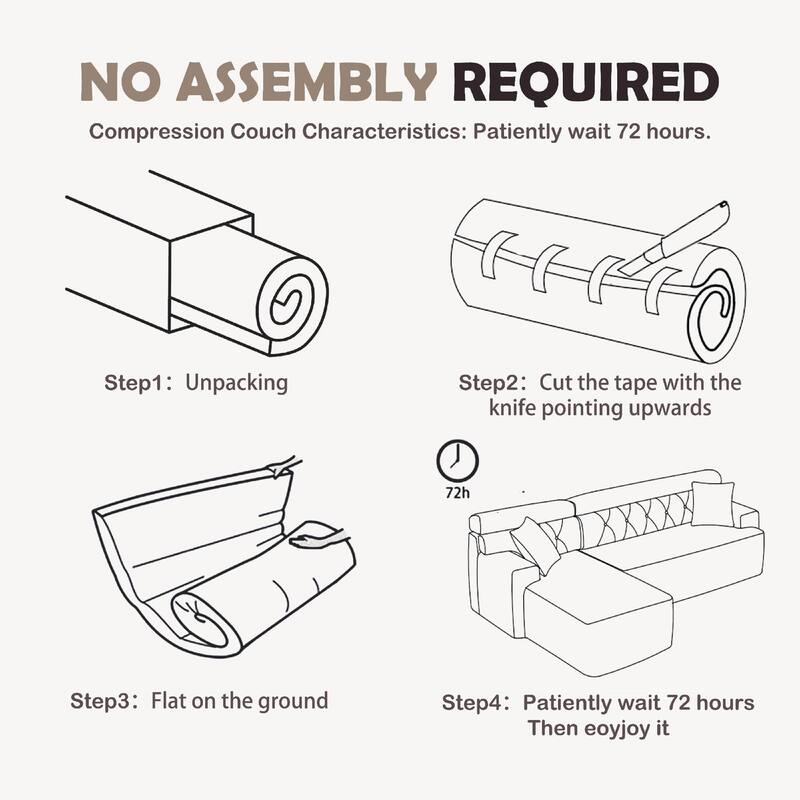 Full Compression Sponge L-Shape No-Assembly Chenille Convertible Chaise Sectional Sofa