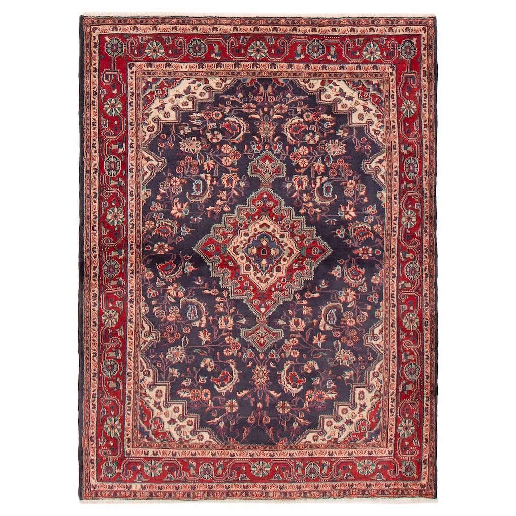 ECARPETGALLERY Hand-knotted Kayseri Vintage Navy Wool Rug - 4'7 x 6'3
