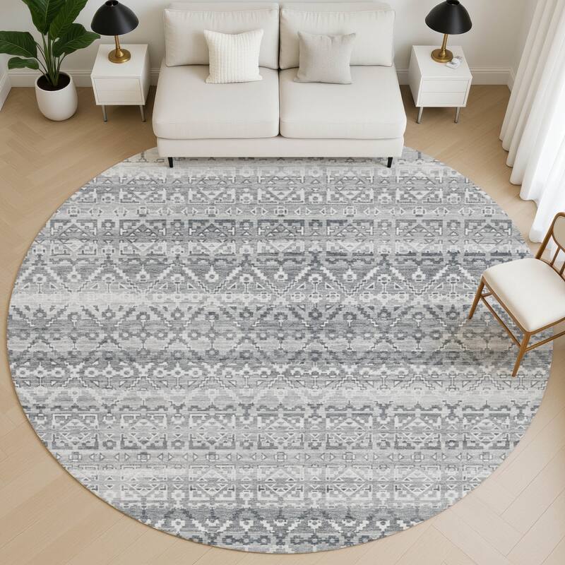 Premium Washable Super Soft Boho Stripes Mayfield Rug - Gray - 8' x 8'