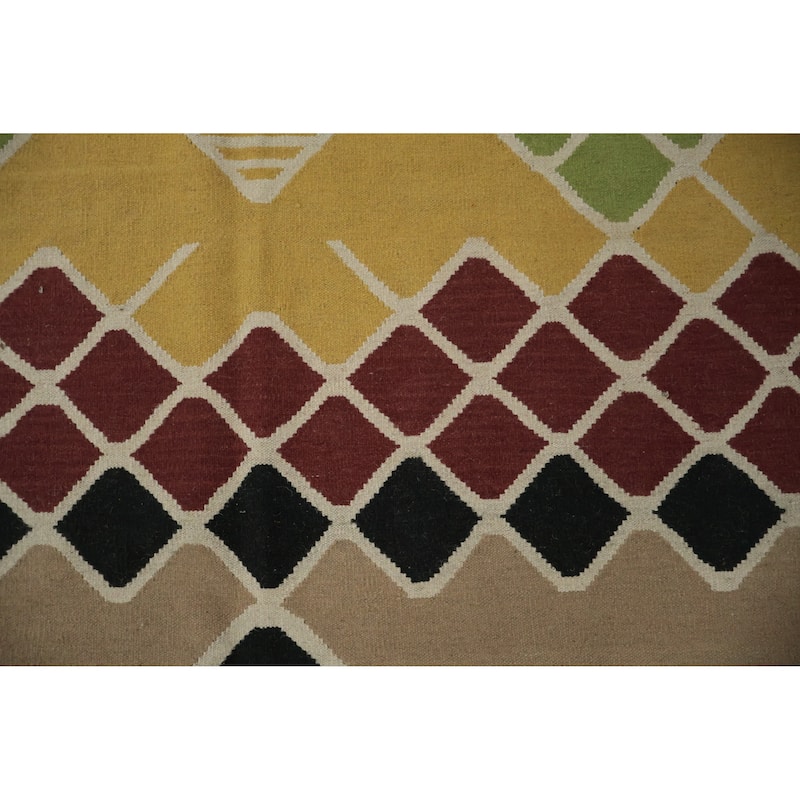 Hand Woven Oriental 100% Wool Carpet Southwestern Modern Multi-Colored Kilim Area Rug - 10' 3'' X 8' 5''