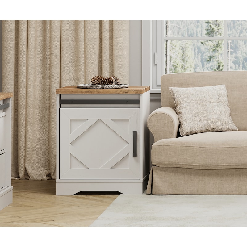 WAMPAT Farmhouse Nightstand with Drawer and Cabinet for Bed Room