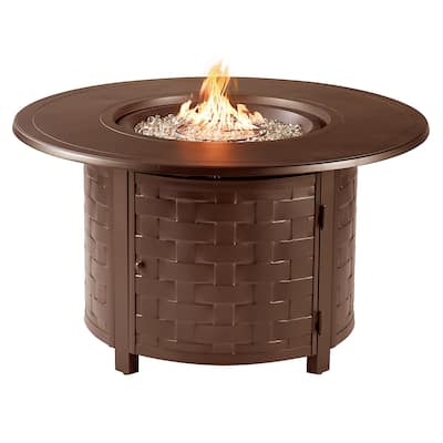 Round 44 in. x 44 in. Aluminum Propane Fire Pit Table with Glass Beads, Two Covers, Lid, 55,000 BTUs