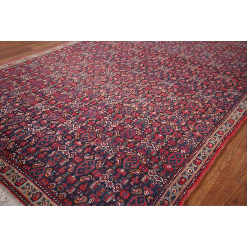 Geometric Bidjar Persian Vintage Runner Rug Hand-Knotted Wool Carpet - 3'6" x 12'2"