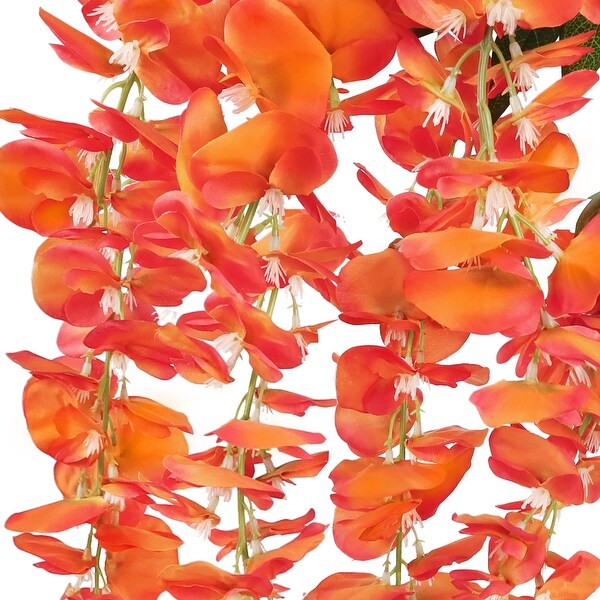 Set of 3 Orange Artificial Japanese Wisteria Flower Stem