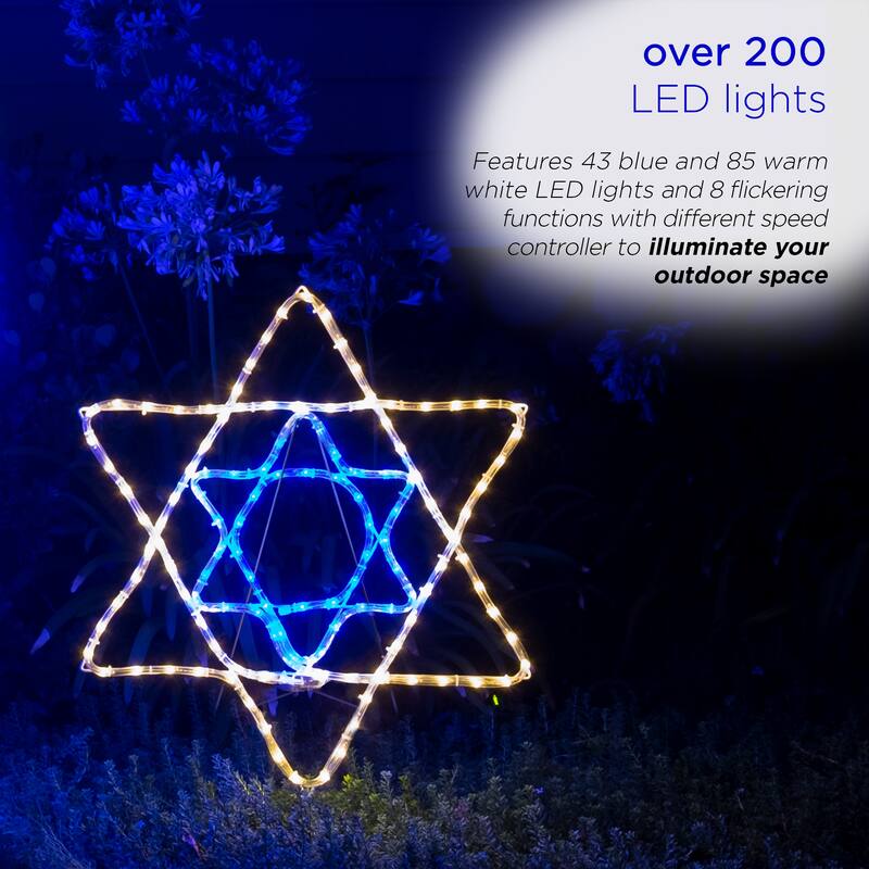 Alpine Corporation Hanukkah Decoration with Blue and White LED Lights