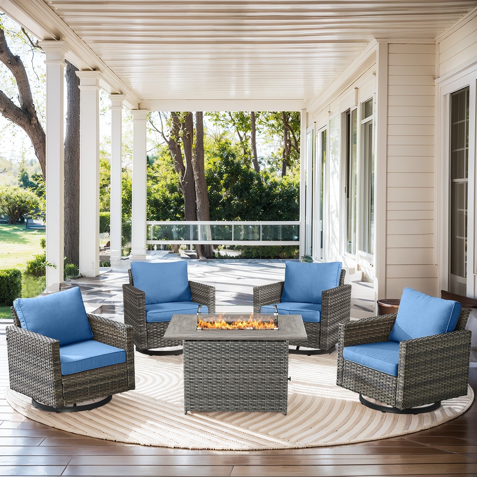 4 Swivel Chair with Fire Pit Table Grey-Blue - Grey