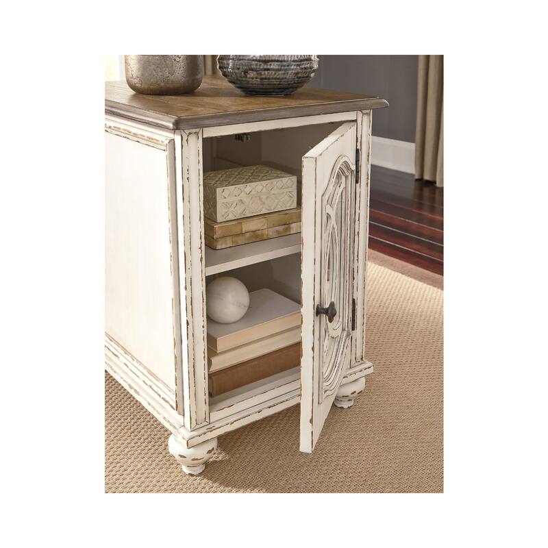 Signature Design by Ashley Nettle Bank White and Brown Wooden Chairside End Table