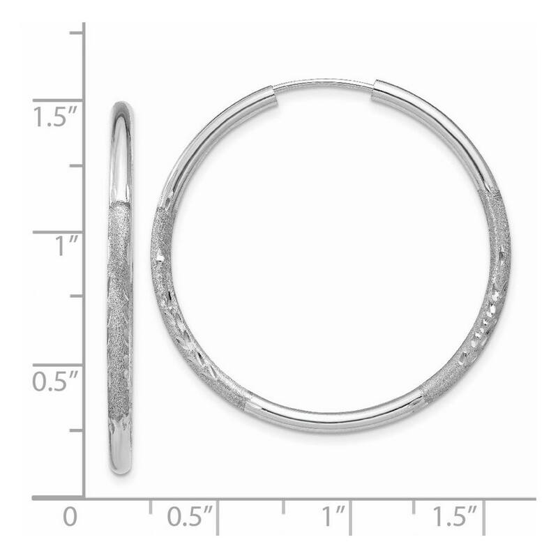 Curata 14k White Gold Polished tube 2x30mm Sparkle Cut Endless Hoop Earrings