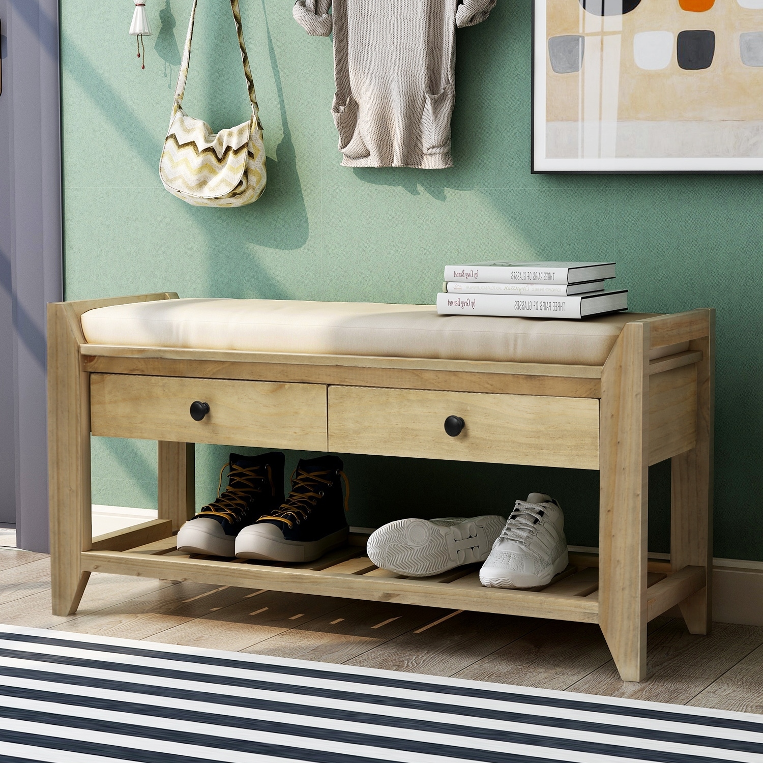 Shoe Rack with Cushioned Seat and Drawers Entryway Storage Bench - Bed Bath  & Beyond - 35071049