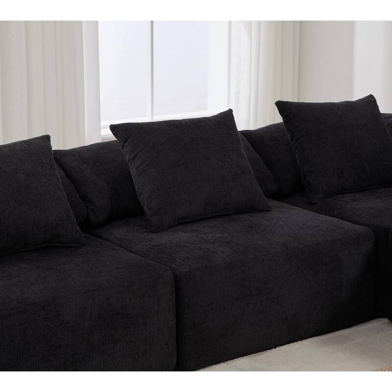 142" Chenille L-Shaped Modular Sectional Sofa with No Assembly Required, Convertible Sleeper, and Built-In Ottoman