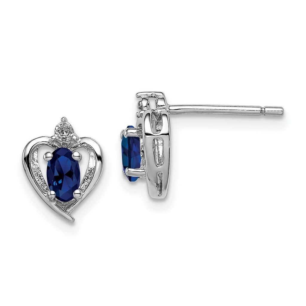 Curata 925 Sterling Silver Polished Open back Post Earrings Created Sapphire and Diamond Earrings - 10x7mm Wide