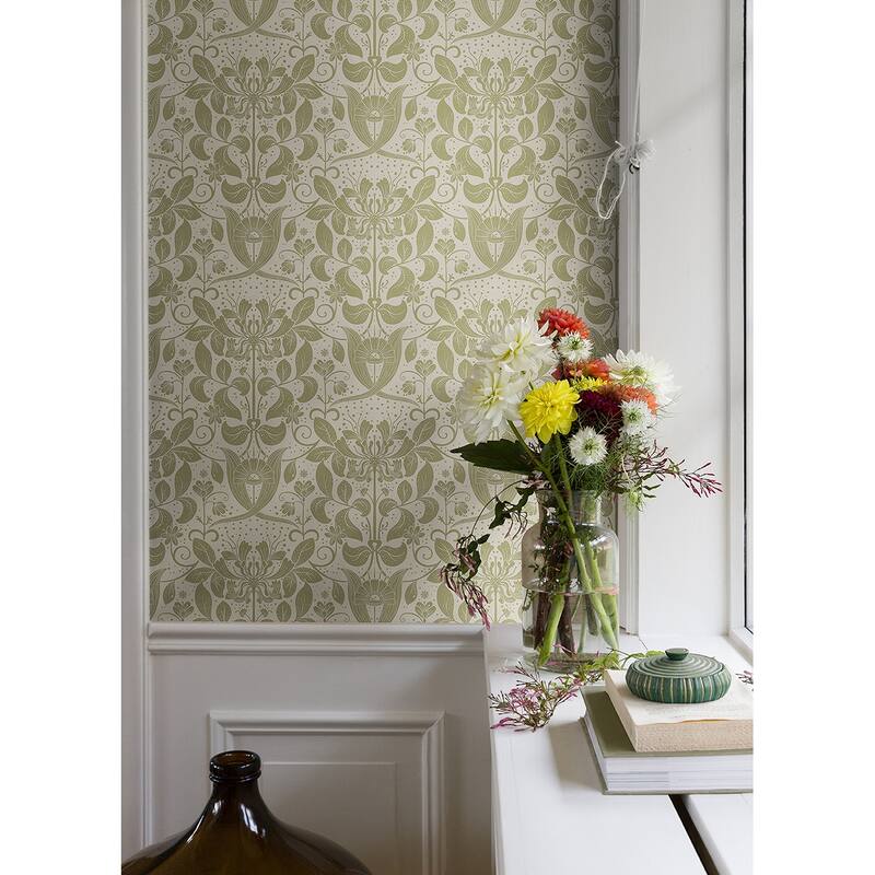 A-Street Prints Berit Olive Floral Crest Wallpaper
