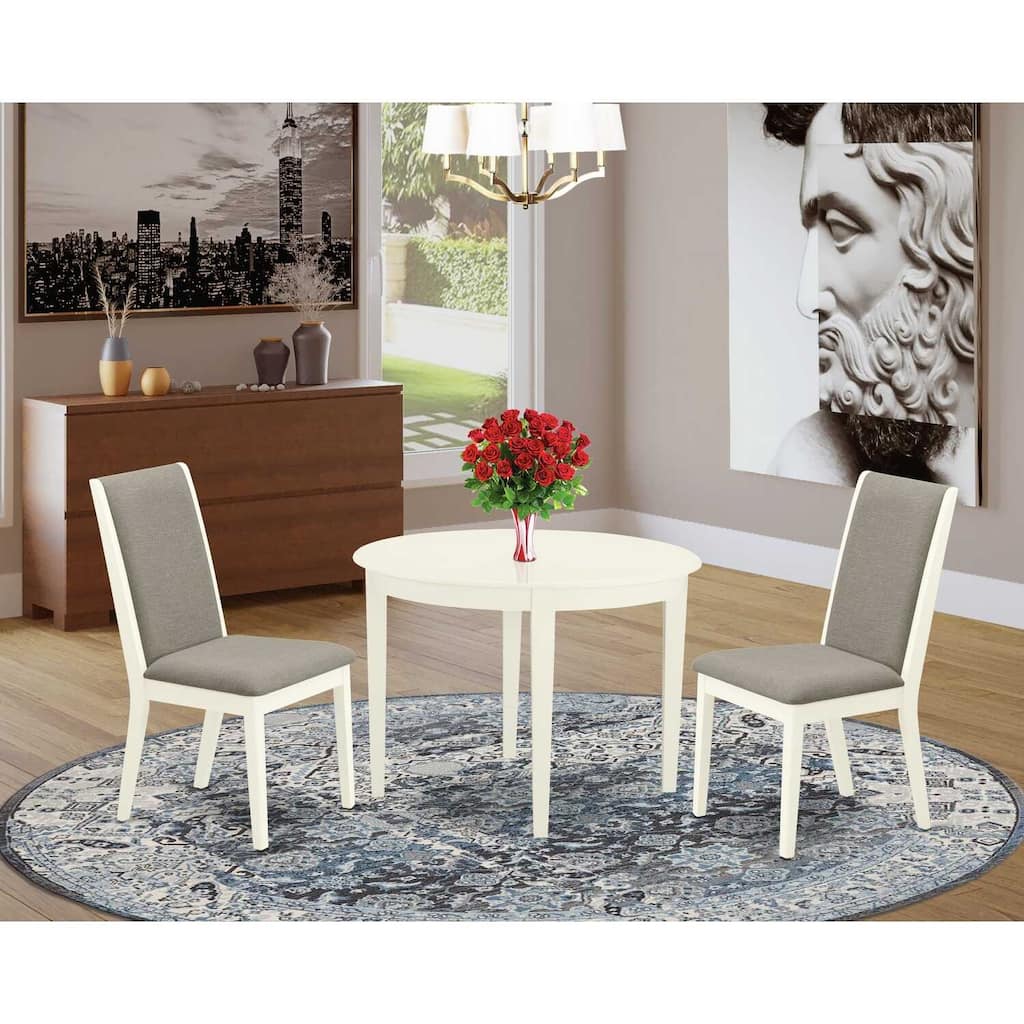HomeStock 3-Pc Linen White Finish Round Solid Wood Top Dining Table Set