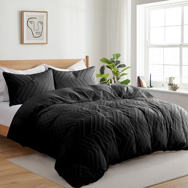 Tufted Clipped Jacquard Geometric Oversized Duvet Cover