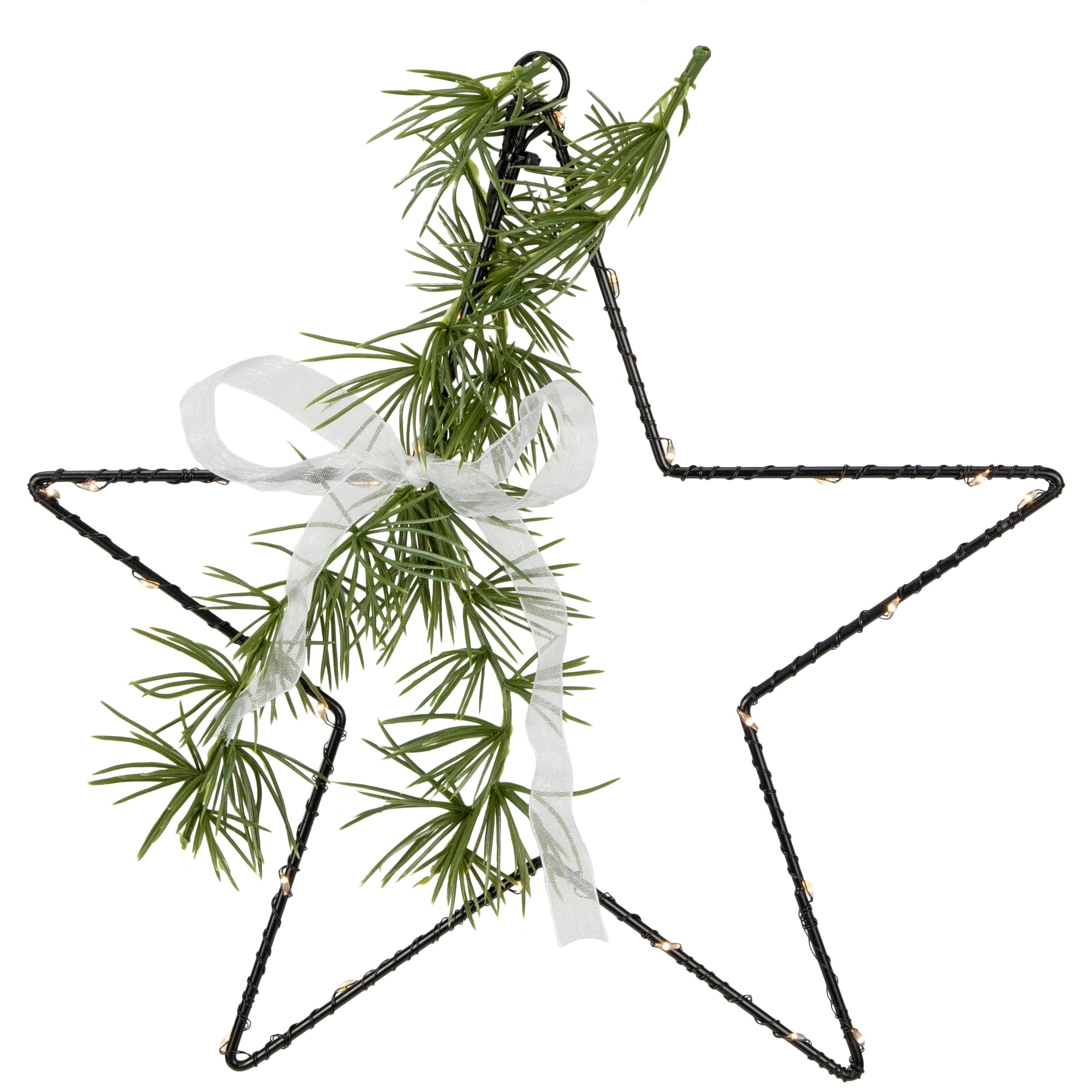 11" LED Star Rosemary Sprig Christmas Decoration, Warm White Lights