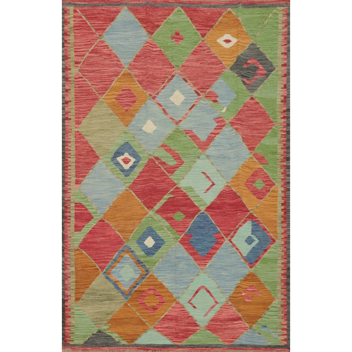 Hand Woven Oriental 100% Wool Carpet Southwestern Tribal Multi-Colored Kilim Area Rug - 6' 11'' X 4' 9''