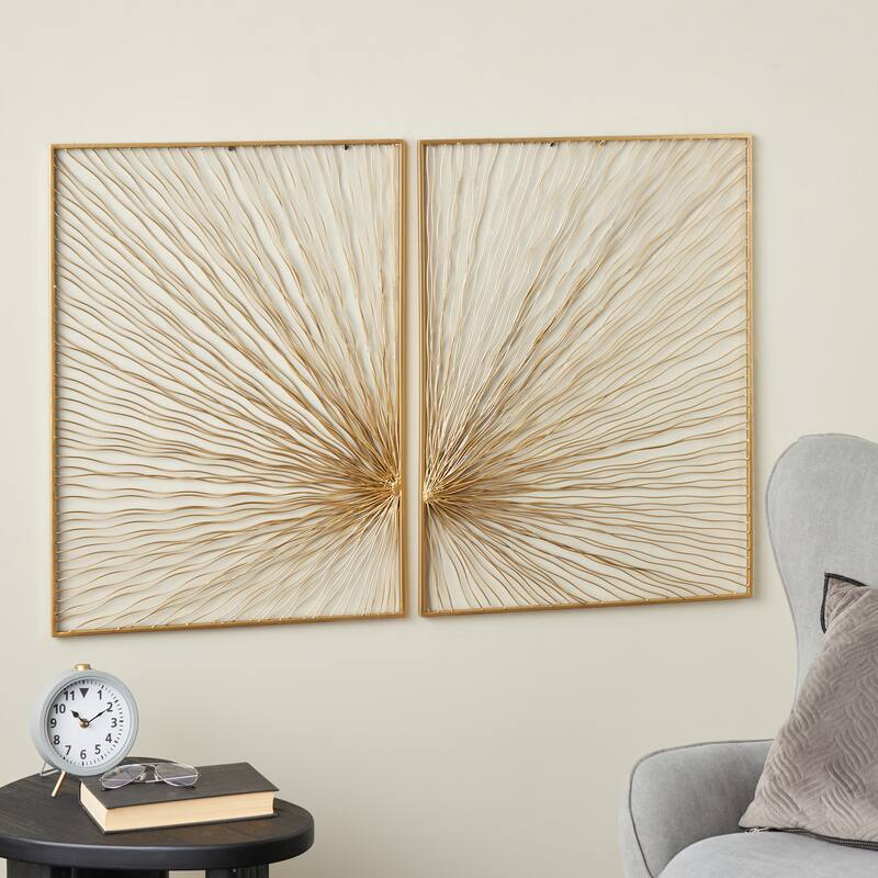 Gold Metal Coiled Ribbon Sunburst Home Wall Decor (Set of 2) - Gold