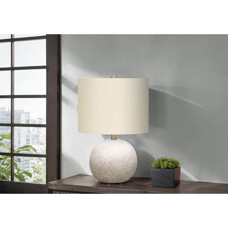 Concrete Table Lamp with Linen Drum Shade Sphere Base 3 Way Switch - Grey