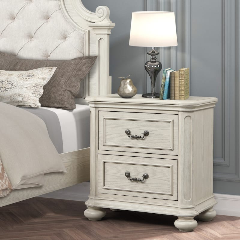 Roundhill Furniture Nelson 2-Drawer Bedroom Nightstand, Antique White