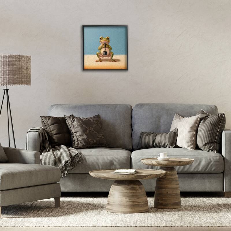 Stupell Frog Lifting Weights Framed Giclee Art Design By Lucia Heffernan