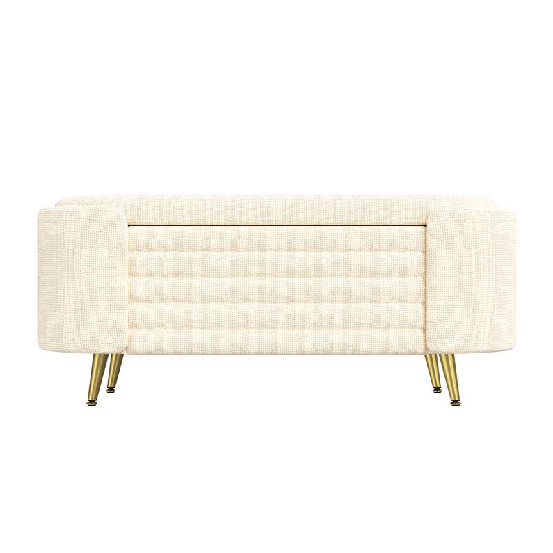 Roomfitters Modern Oval Storage Ottoman Bench, Upholstered Chenille Entryway Shoe Bench, Metal Legs