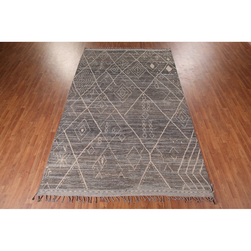 Trellis Geometric Moroccan Oriental Area Rug Hand-Knotted Wool Carpet - 7'0"x 11'2"