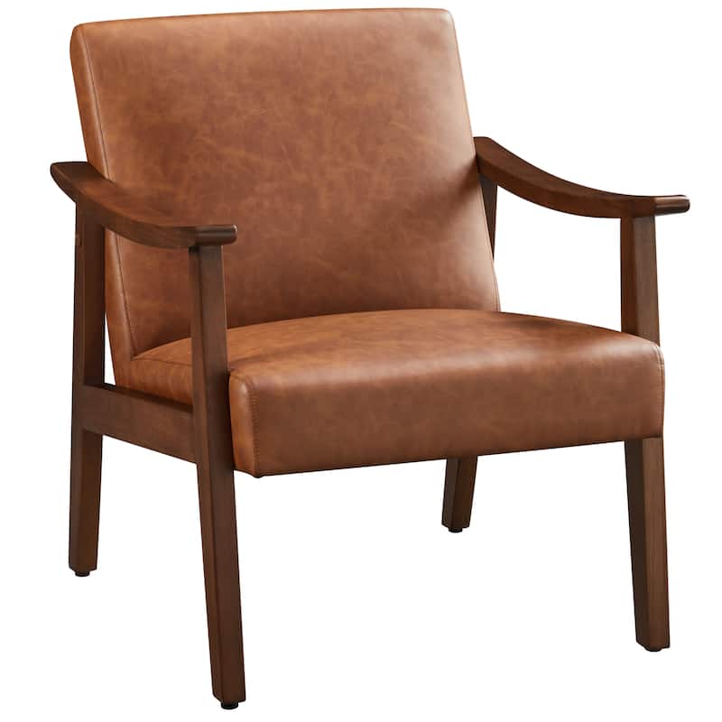 Yaheetech Upholstered Accent Chair Boucle Armchair with Solid Wood Legs - 24.5" L × 28" W × 29" H - Brown