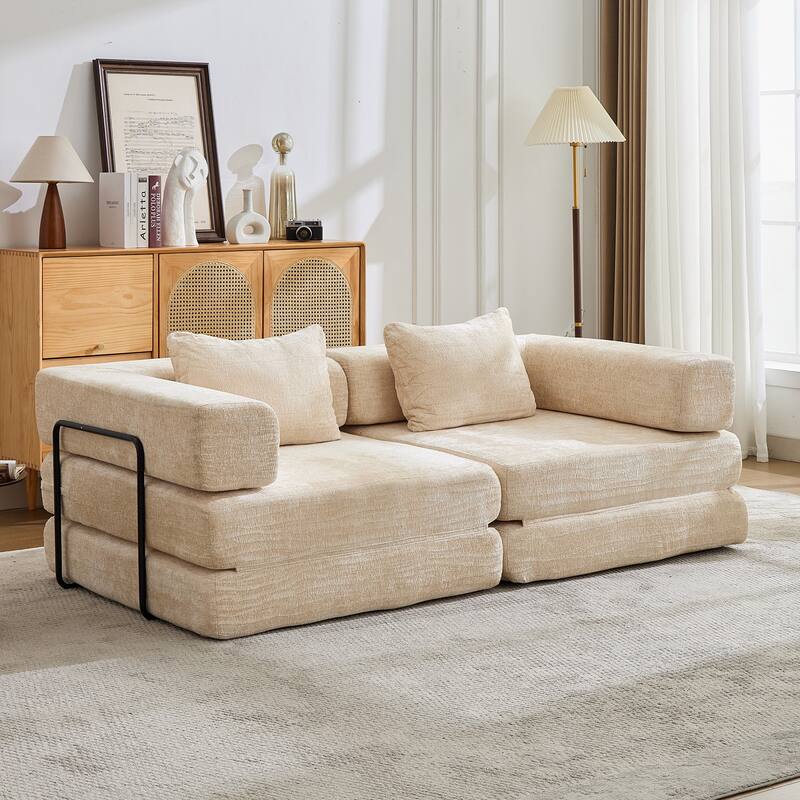 2-in-1 Foldable Sofa Bed Floor Sofa Couch with Armrests, Convertible Lounge Sofa for Living Room Bedroom
