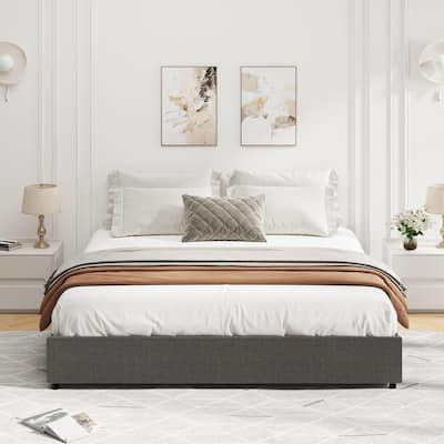 Platform Bed Frame Fabric Upholstered with 4 Storage Drawers