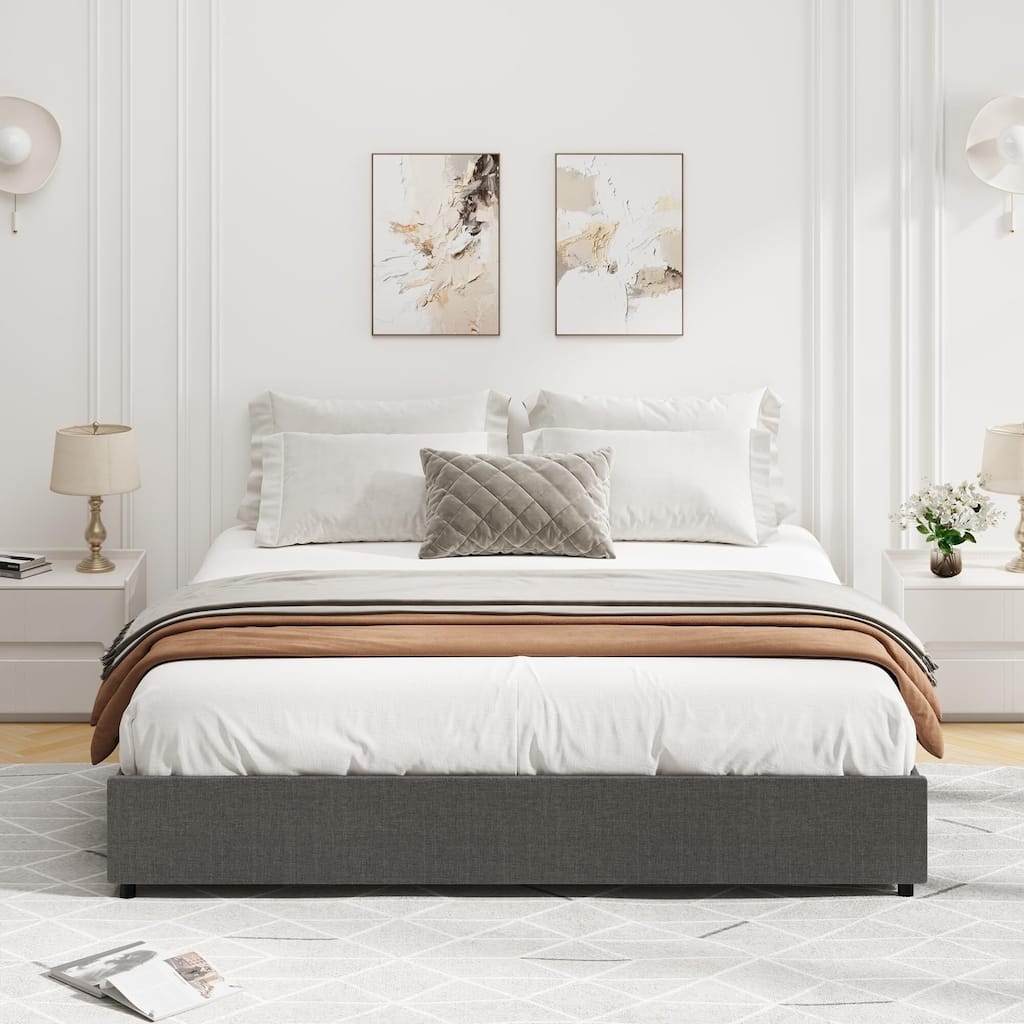 Platform Bed Frame Fabric Upholstered with 4 Storage Drawers