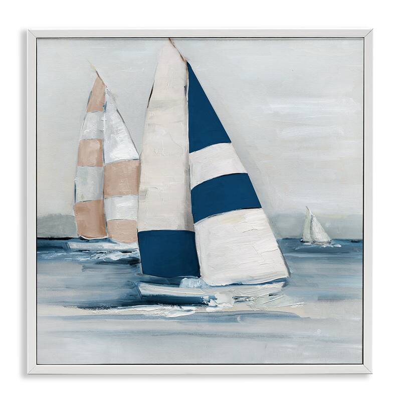 Stupell Striped Sailboat Voyage Framed Giclee Art Design By Sally Swatland - 17 x 17 - White